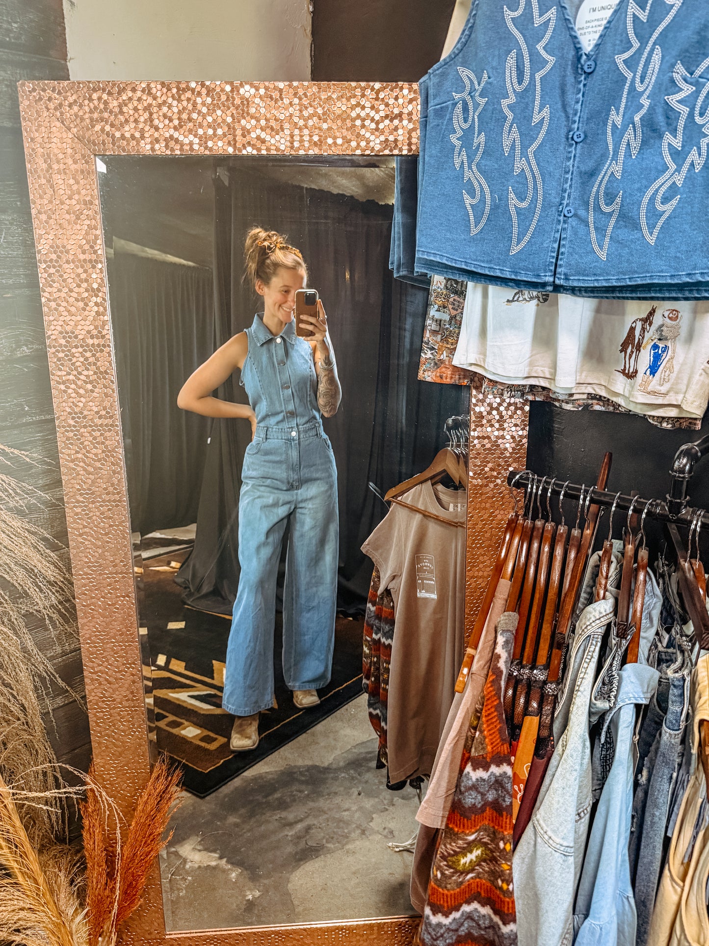 Collared Wide Leg Denim Jumpsuit