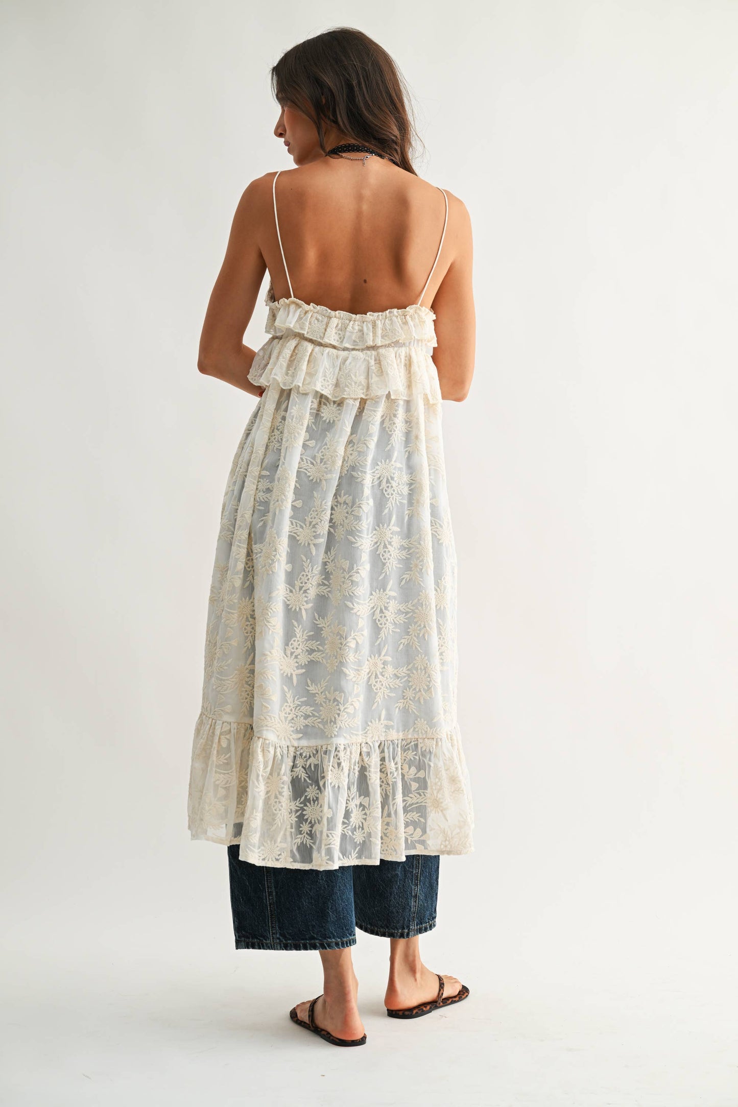 Floral Lace Ruffle Cover Up Top
