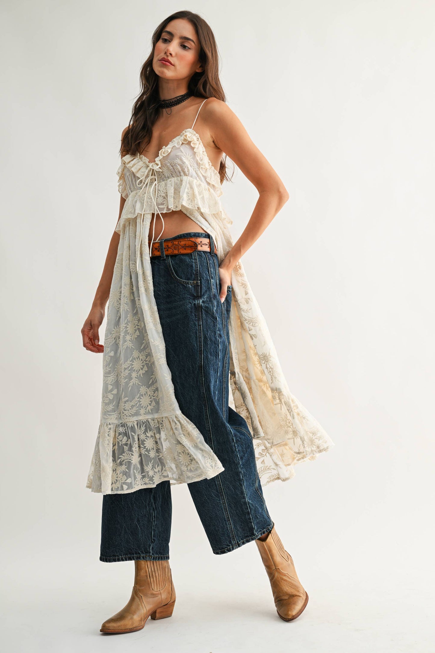 Floral Lace Ruffle Cover Up Top
