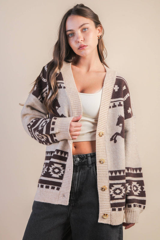 Oversized Western Sweater Cardigan