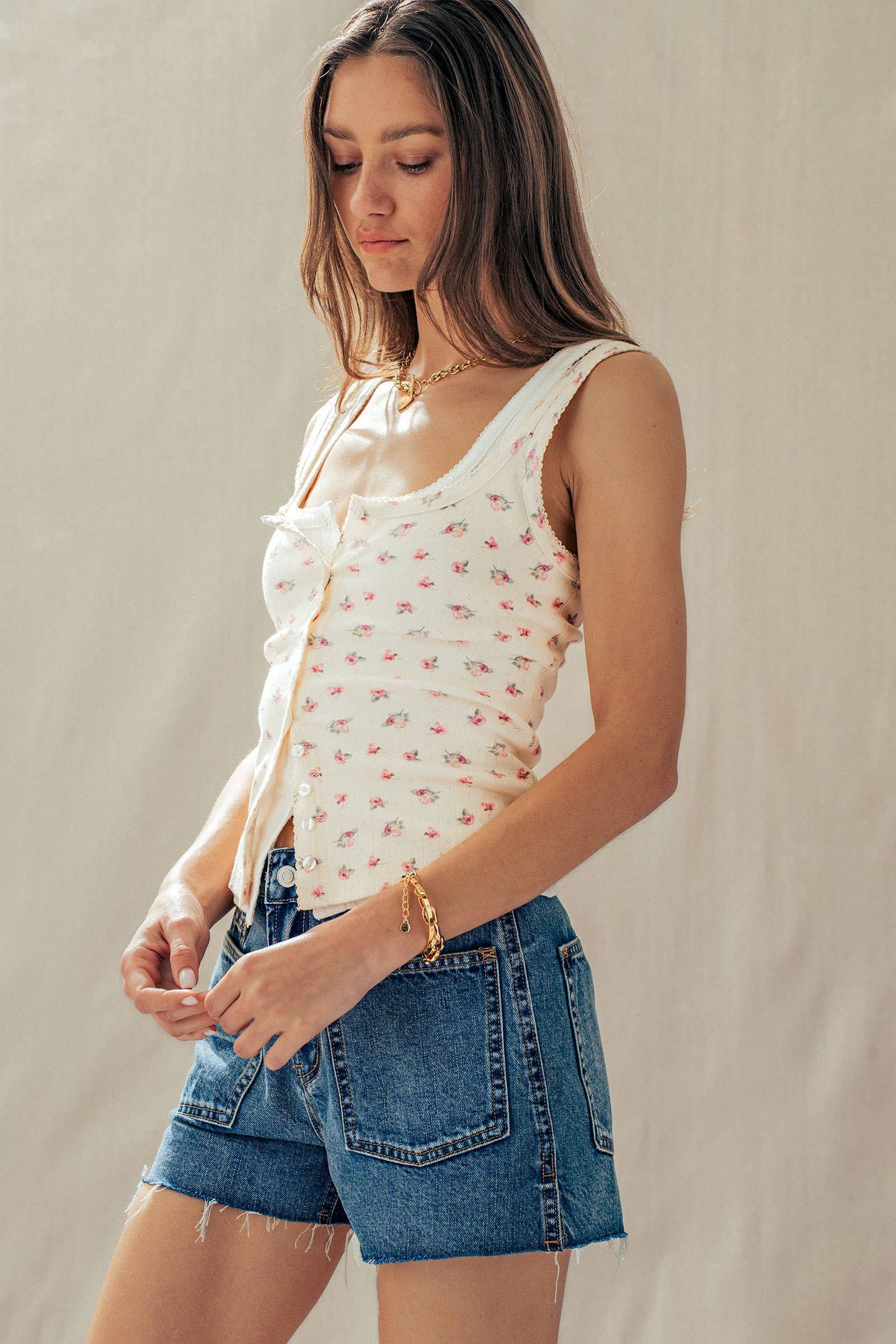 Ribbed Button-Front Tank