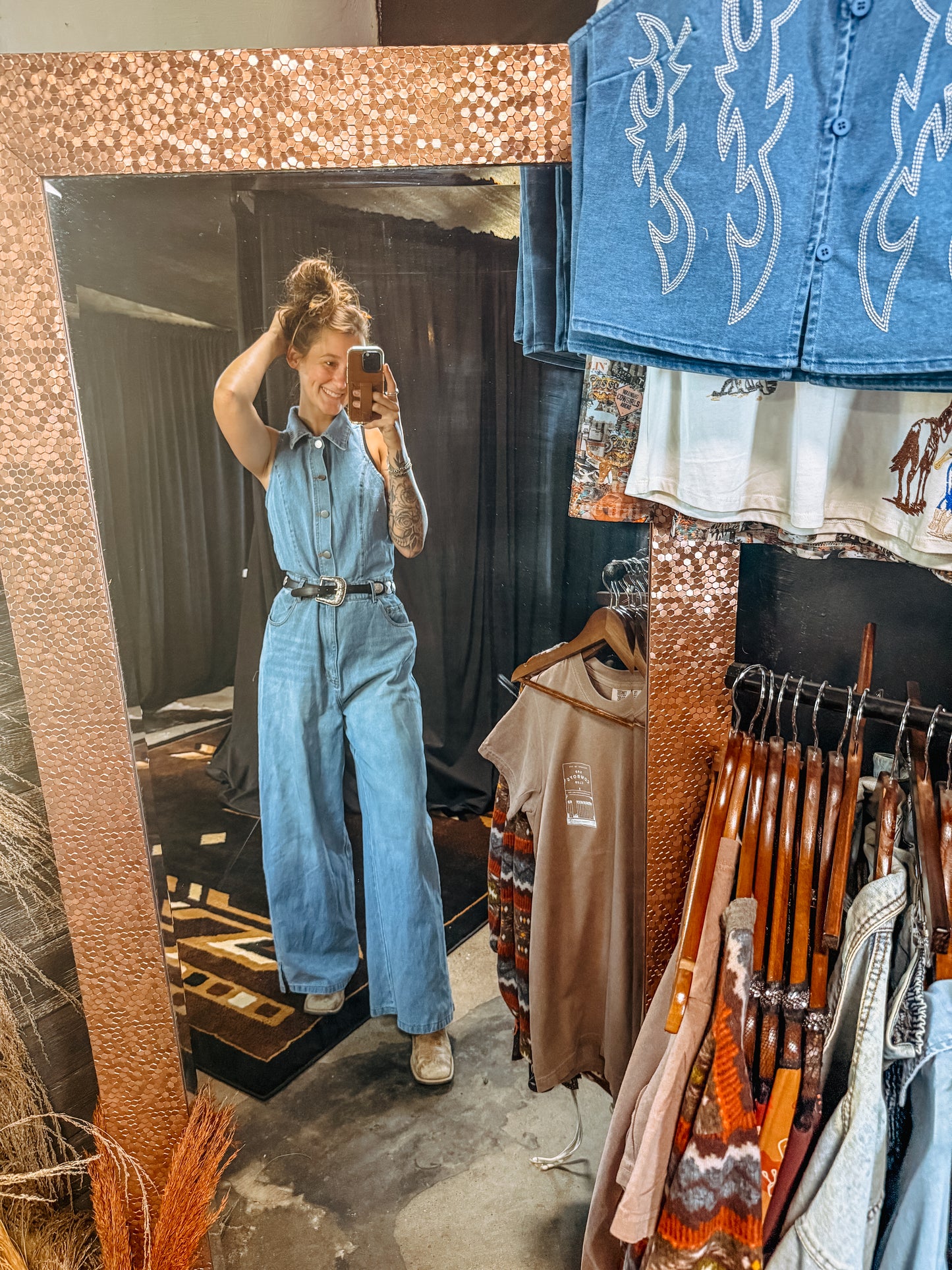 Collared Wide Leg Denim Jumpsuit