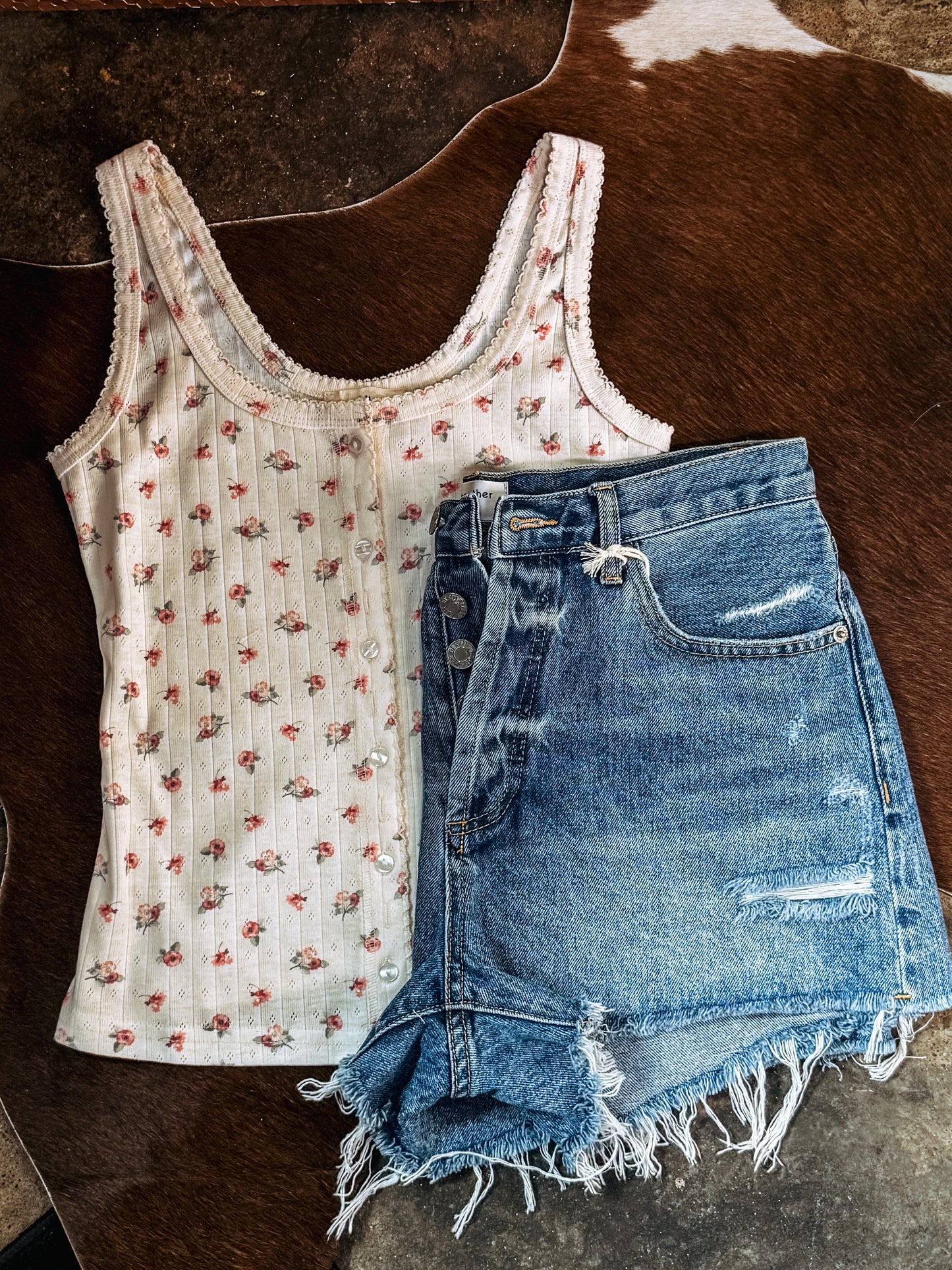 Ribbed Button-Front Tank