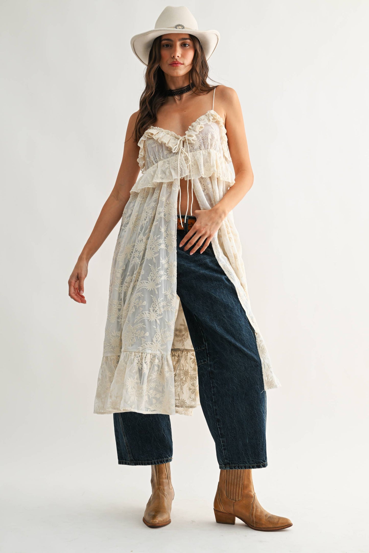Floral Lace Ruffle Cover Up Top